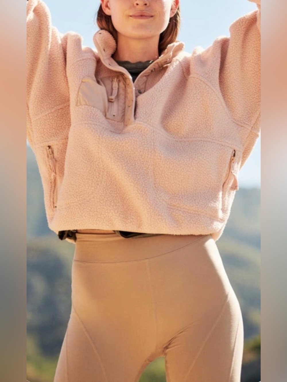 Free People x FP Movement Hit The Slopes Pullover Fleece Jacket Size Large Pink